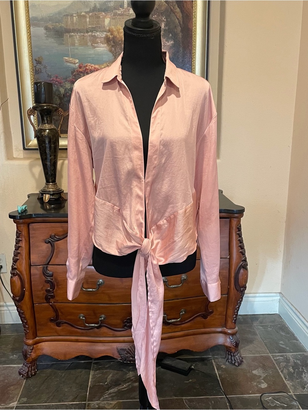 Victoria’s Secret Tie-Front Long-Sleeve Satin Top